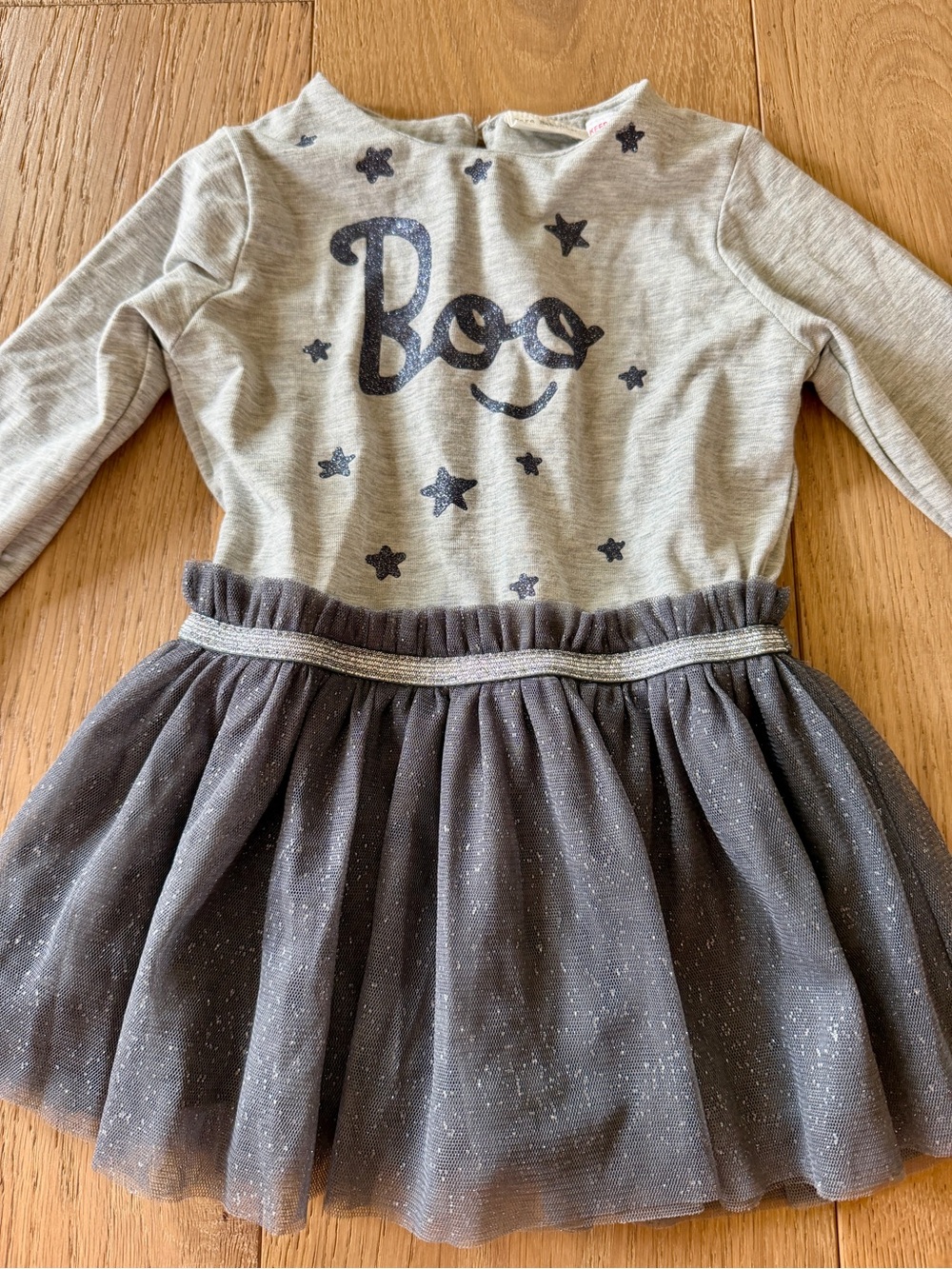 Zara BabyGirl Glitter 'Boo' Tulle Dress with Star Accents